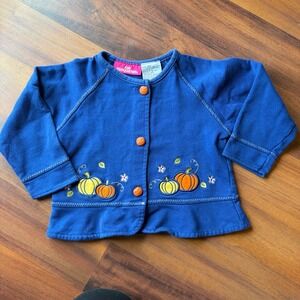 Kids Headquarters Blue Pumpkin Fall Harvest Embroidered Cardigan Sweater Size 4T
